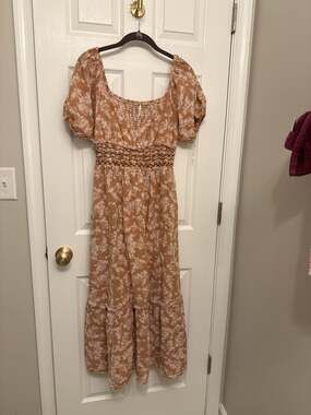 Free People Ellie Printed Smocked Maxi Dress in Neutral